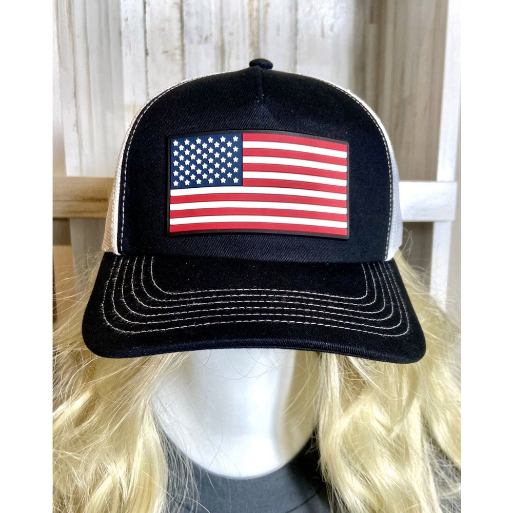 New American Flag Snapback Mesh Back Ballcap Hat Black White Port Authority OSFM